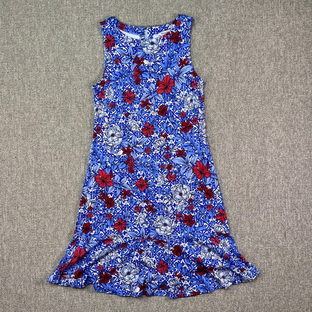 Tommy Bahama Blue Floral Sleeveless Midi Dress S/P Petite Zip Back - Picture 2 of 10